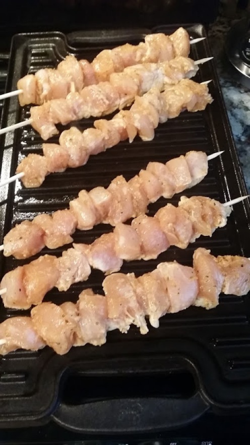 Chicken kabobs grilling