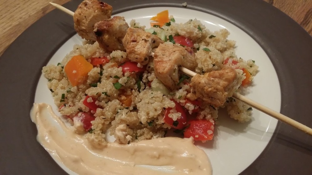 chicken kabobs with quinoa tabouleh